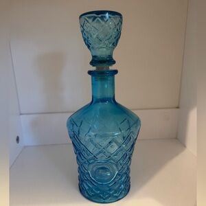 Vintage Light Blue Glass Genie Bottle Decanter w/ Glass Stopper Made in Taiwan